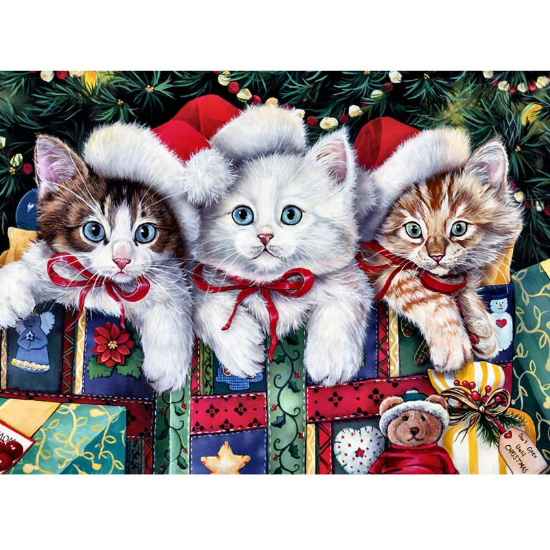 Алмазная вышивка 5D DIY Алмазная Картина кошки Одежда Рождественская шляпа вышивка крестиком полностью Стразы мозаика Животные украшения