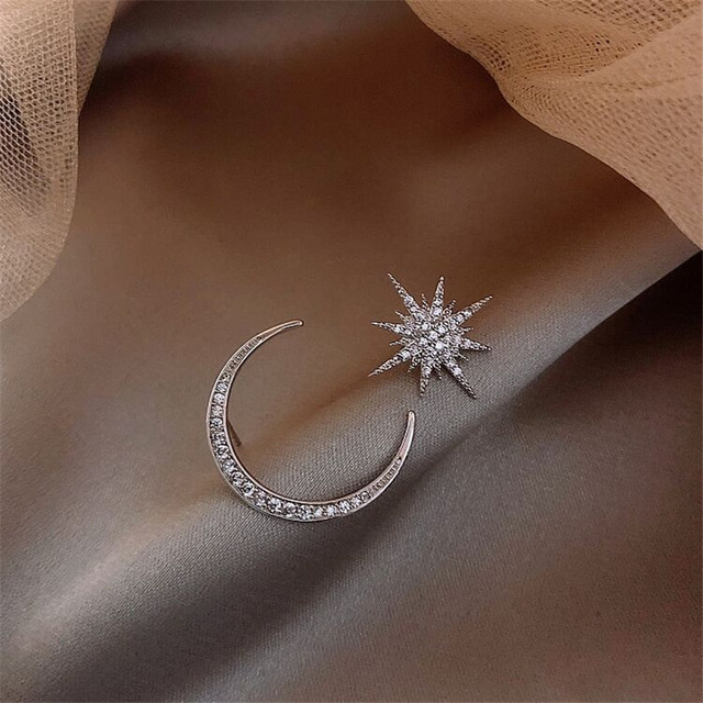 Fashion Star Moon Earrings For Women Asymmetrical High Sense Earrings Exquisite Earring 2021 Trend Jewelry