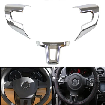 

3pcs Car ABS Chrome steeling wheel cover sequins sticker trim Fit for Volkswagen Golf 6 MK6 Polo Jetta MK5 Sagitar Caddy 2009-15