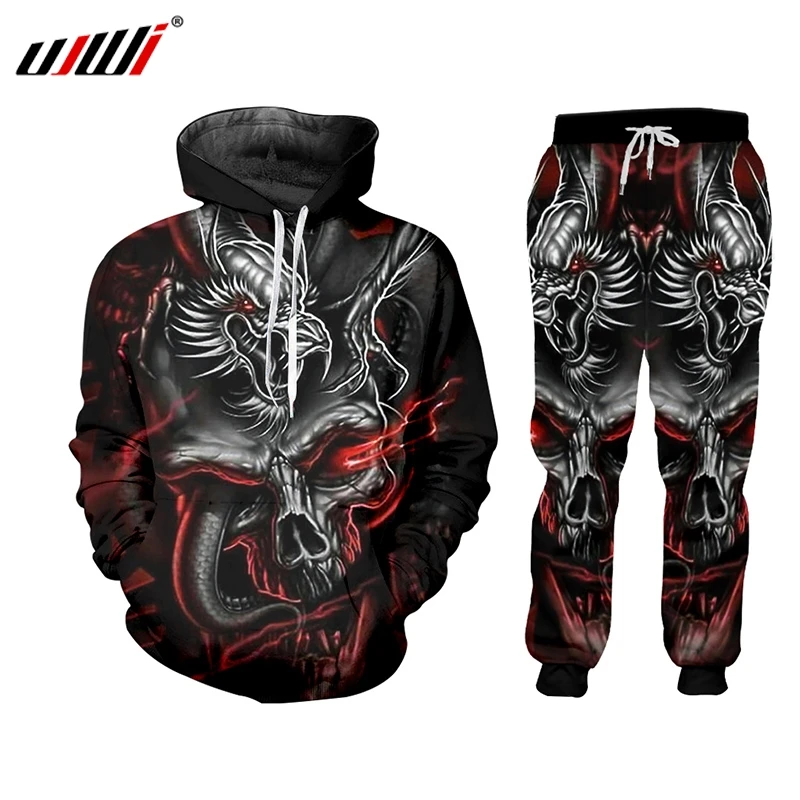 UJWI New Fashion 3D Jackets Men Tracksuit Sets Mens set Dragon Skull Men Casual Zipper Set Autumn Tracksuit Set Male Sweatshirt