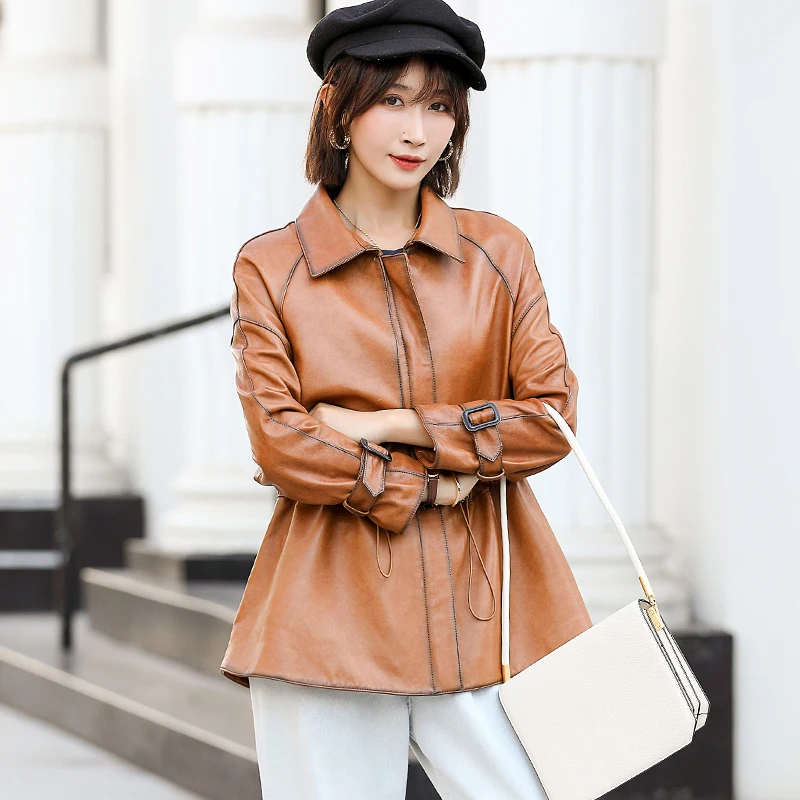 

Women's Fur Coat Spring Autumn Real Genuine Leather Jacket Women Clothes 2020 100% Sheepskin Coat OL Korean Elegant Coats OT2033