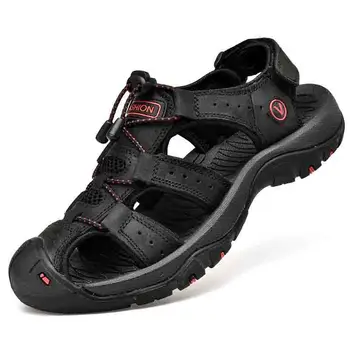 

Top Quality Genuine Leather Men's Sandals Summer Soft Sole Sandale Outdoor Sandals Large Size 48 Beach Shoes Roman Style Sandals