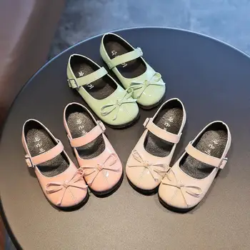 

Princess Wedding Girls Shoes For Big Girls Kids Dress Party Soft Pu Leather Shoes Flats With Bow Floral Black Shoes