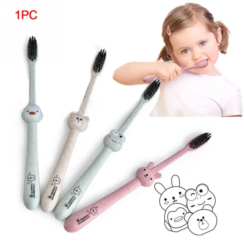 1 шт бамбуковый уголь уход за полостью рта детская зубная щетка мультяшный Узор Натуральная Пшеничная солома Безопасность Путешествия Разлагаемый(случайный цвет