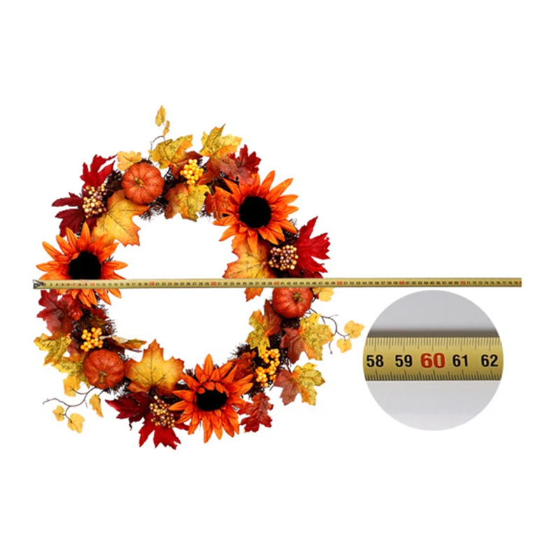 Pumpkin Harvest Fall Front Door Wreath 22 Inch Led Winter Decorative Wreath for Halloween and Thanksgiving Home Indoor or Outdoo