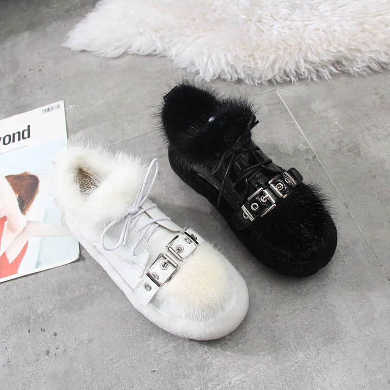 SWONCO/зимняя обувь на платформе; женские зимние ботинки на меху из норки; коллекция года; цвет черный, белый; женские повседневные ботильоны на платформе