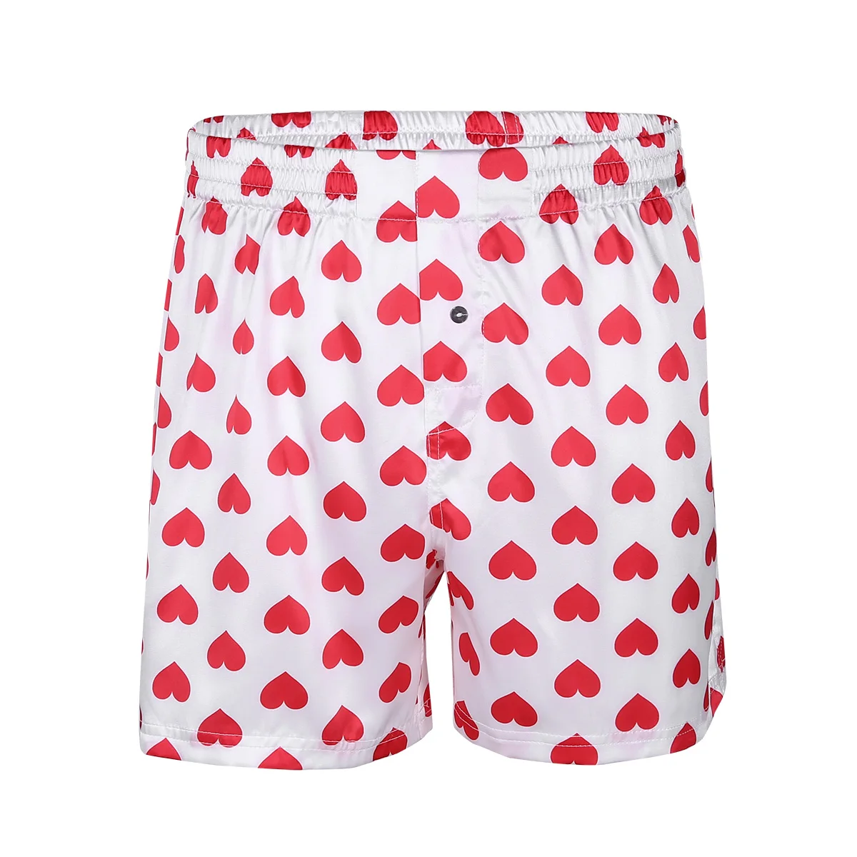 dPois Mens Love Heart Print Summer Satin Boxers Shorts Loose Sports Lounge Underwear 