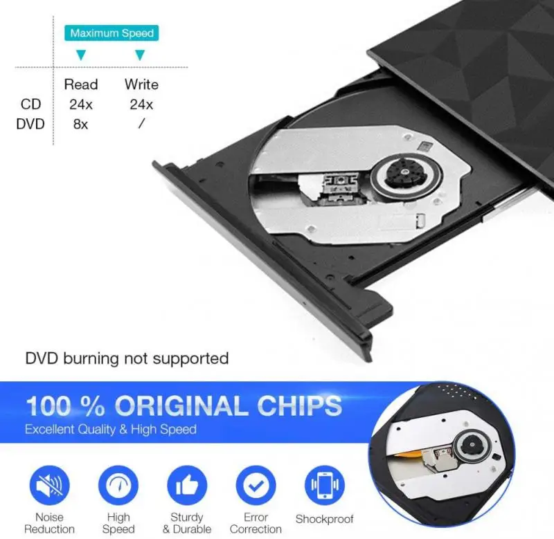 USB 3.0 Slim External DVD RW CD Writer Drive Burner Reader Player Optical Drives For Laptop PC Dvd Burner For Notebooks 2