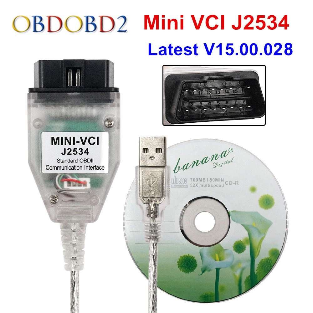 Новейший интерфейс V15.00.028 MINI VCI для TOYOTA TIS Techstream FT232RL Chip J2534 OBD2 Диагностический