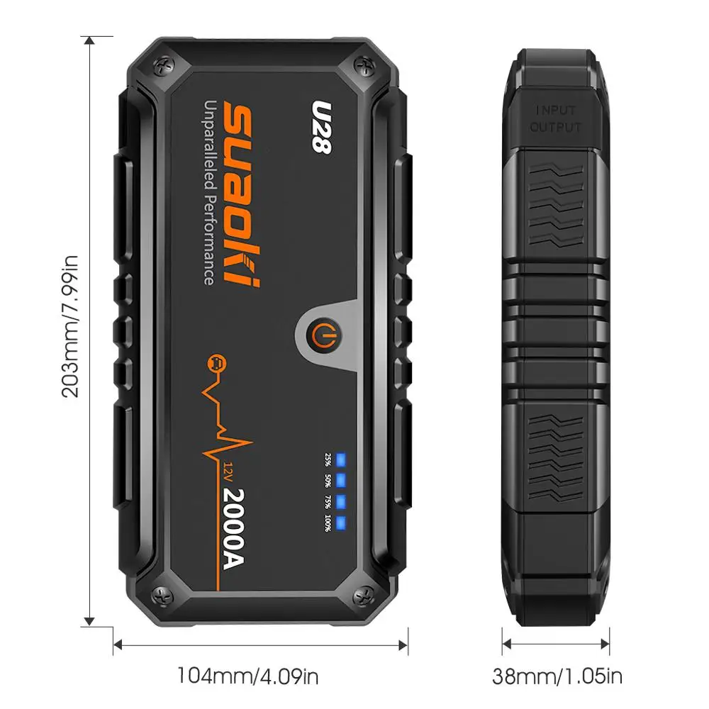Suaoki U28 пусковое устройство 2000A пиковый ток USB power Bank светодиодный фонарик перезаряжаемый умный аккумулятор зажимы для 12 В автомобиля и лодки