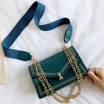 

Vintage Fashion Rivet Square Bag 2019 Fashion New High Quality Leather Women's Designer Handbag Chain Shoulder Messenger Bag