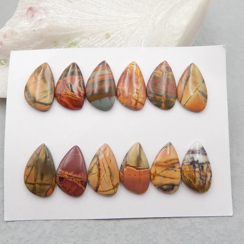 

Natural 12 PCS Of Multi-Color Picasso Jasper,Semi-precious Stones, Jewelry Accessories Cabochons 22x13x4/22x13x3mm17.7g