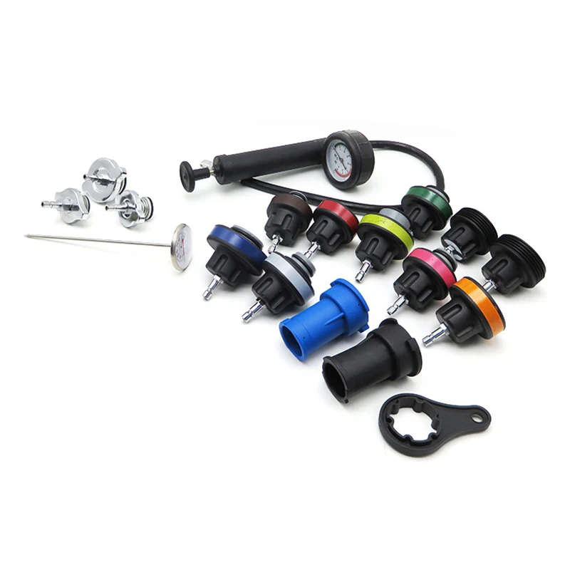 

18Pcs Water Tank Leak Detector Car Cooling System Tester Kit With Pressure Testing Hand Pump With Gauge For Car Professional