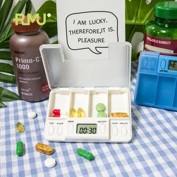 

4 Grid pill box medicine Storage Box Electronic Timing Reminder Medicine Boxes Alarm Timer Pills Organizer Pill Container ZM929