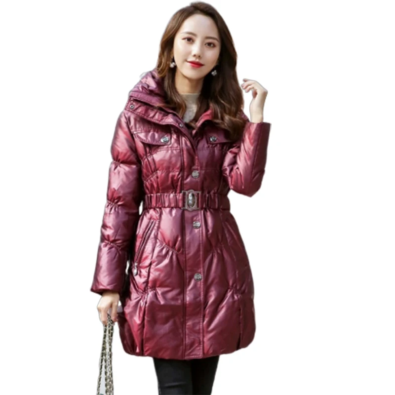 

2019 YOCALOR Long SLeeve Down Jackets Woman Belt Thickening Winter Clothes Loose Coat Casual And Warm Down Jacket From China