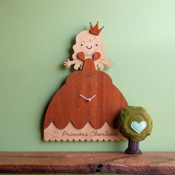 

Wood Grain Carton Princess New Quartz Wall Clock Modern Fantastic Abstract Art Style Wall Clocks For Children Room
