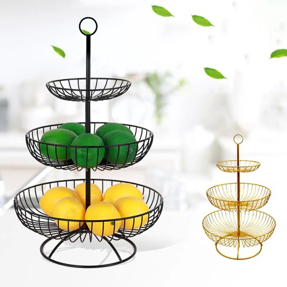 

3 Tier Retro Simple Round Metal Household Fruit Plate Tray Stand Storage Basket