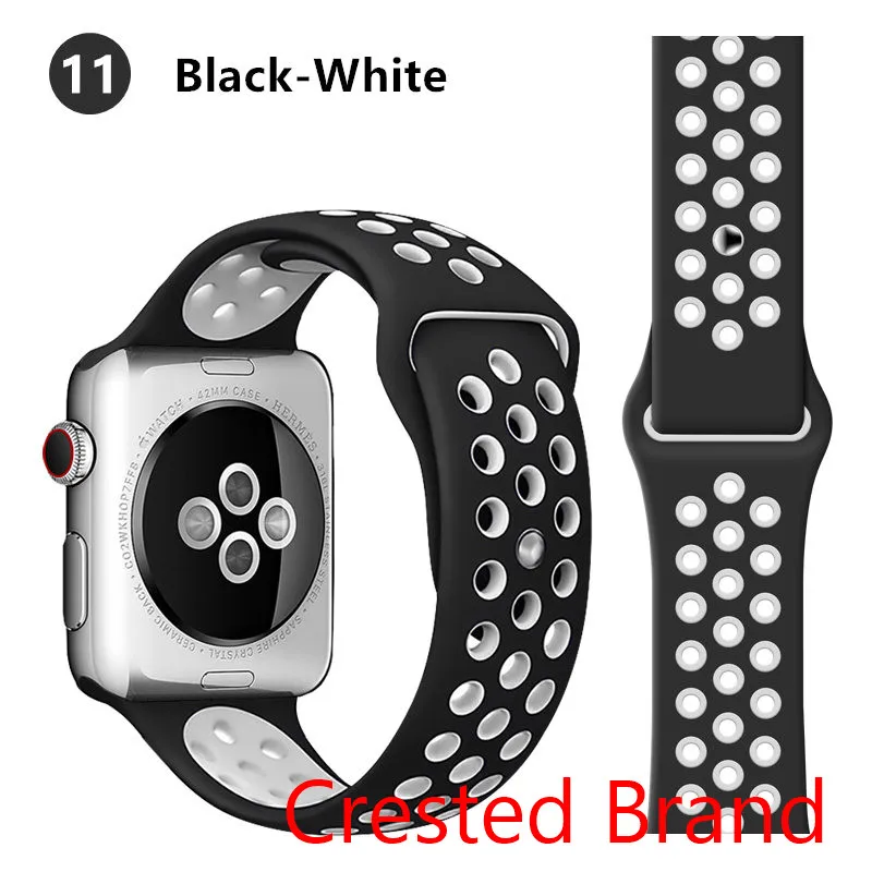black white 11 Силиконовый ремешок для Apple watch band 44 мм/40 мм iWatch band 42 мм/38 мм дышащий спортивный ремешок для часов Браслет Apple watch 5 4 3 2 1 - Цвет ремешка: black white 11