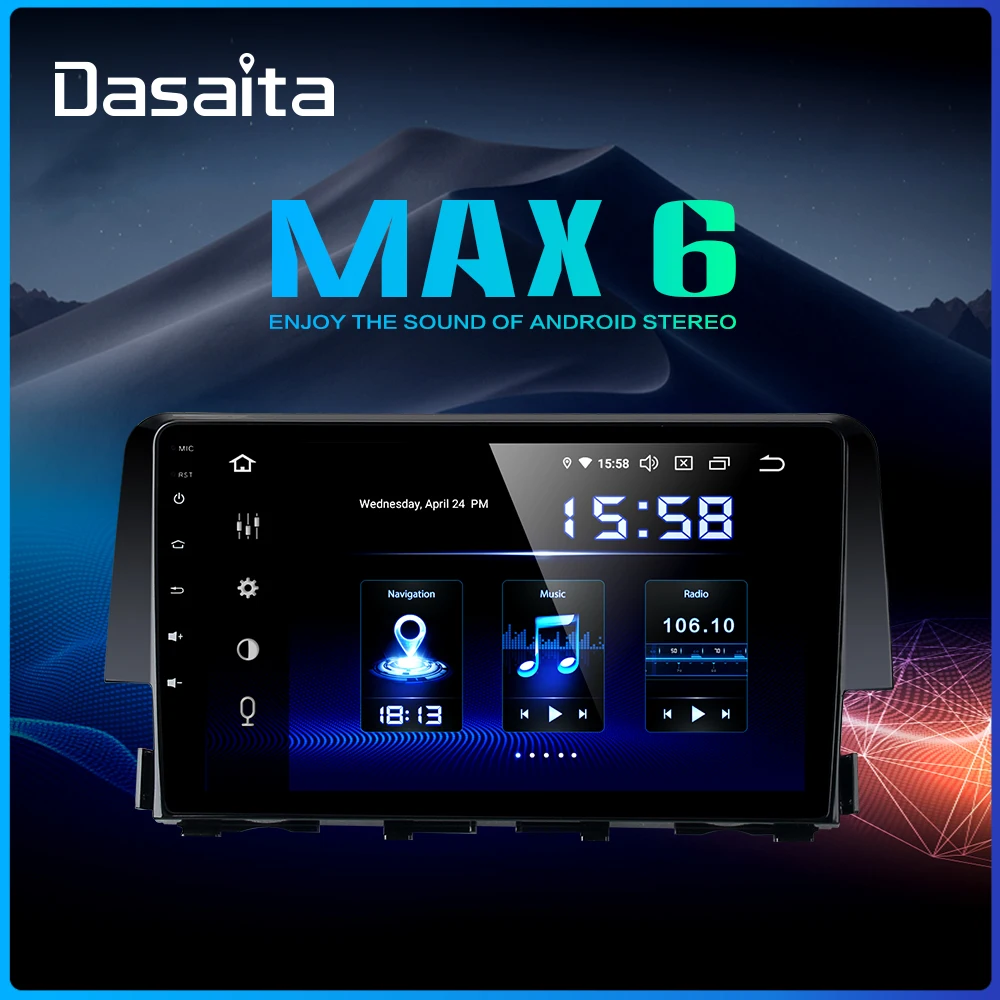 Dasaita " HDMI Автомобильный 1 Din радио Android 9,0 для Honda Civic навигация gps стерео MAX6 DSP 64 Гб rom