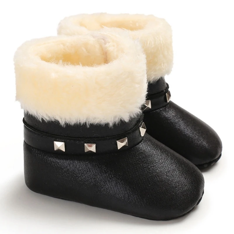 Осенне-зимние детские ботинки для девочек из искусственной кожи; милые Нескользящие ботинки с мягкой подошвой для новорожденных