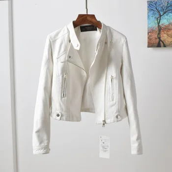 

Women Leather Jacket Ladies Short Stand Collar Coat New High Waist Motorcycle Leather Jackets Pu Leather Coats Spring Autumn