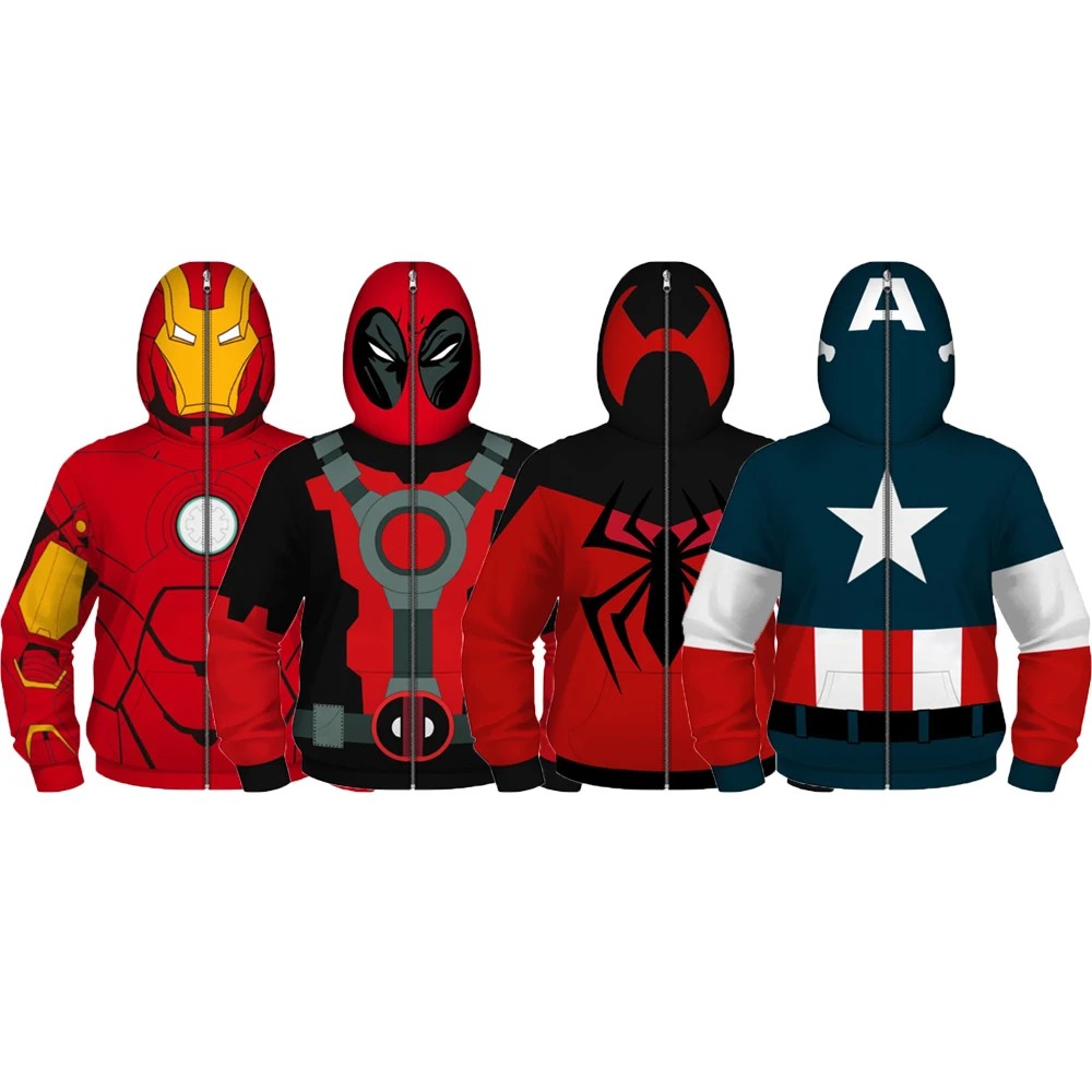

The Avengers Captain America iron Man Star Wars Darth Vader Spiderman Hooded Sweatshirt Coats For Boy Autumn Active Kids Clothes