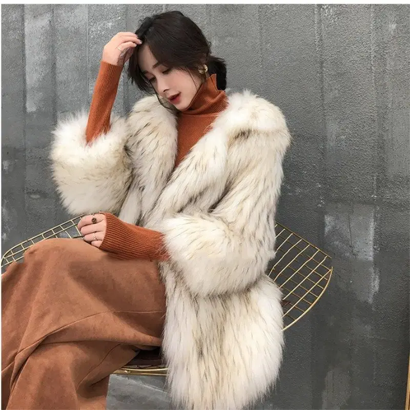 Faux Fur Coat Autumn Winter Women Fashion Casual Warm Slim Faux Raccoon Dog Fur Coat Winter Jacket Women casaco feminino
