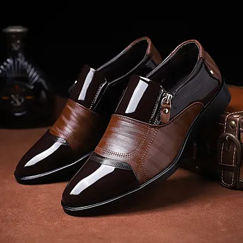 

Men's Dress Shoes Fashion Brown Black Pattern Leather Men Formal Business Shoes Leather Design Wedding Shoes Plus Size 48
