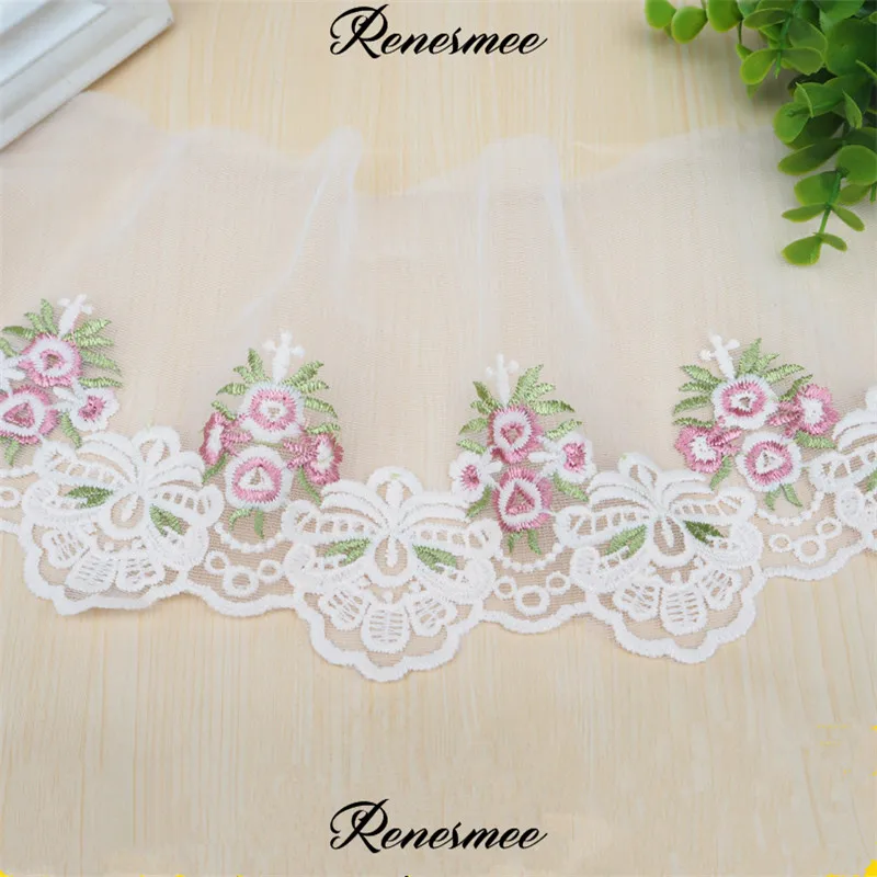 

1Meter Soft Ivory Tulle Mesh Flower Fabric Venise Lace Trim Embroidery Sewing Crafts Doll Material Lace Edge 19cm SX425