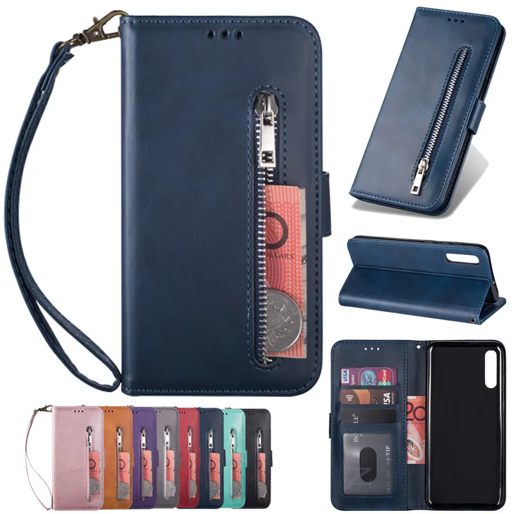 

Card Zipper Wallet Purse Phone Case For Samsung A10 A20 A20E A30 A40 A50 A60 A70 A7 A6 Plus Flip Stand Holder Leather Case Cover