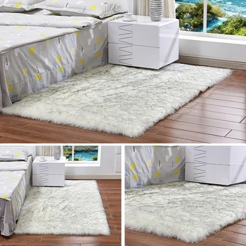 

Rectangle Square Soft Artificial Wool Sheepskin Fluffy Area Rug White Fur Carpet Shaggy Long Hair Mat Home Decor