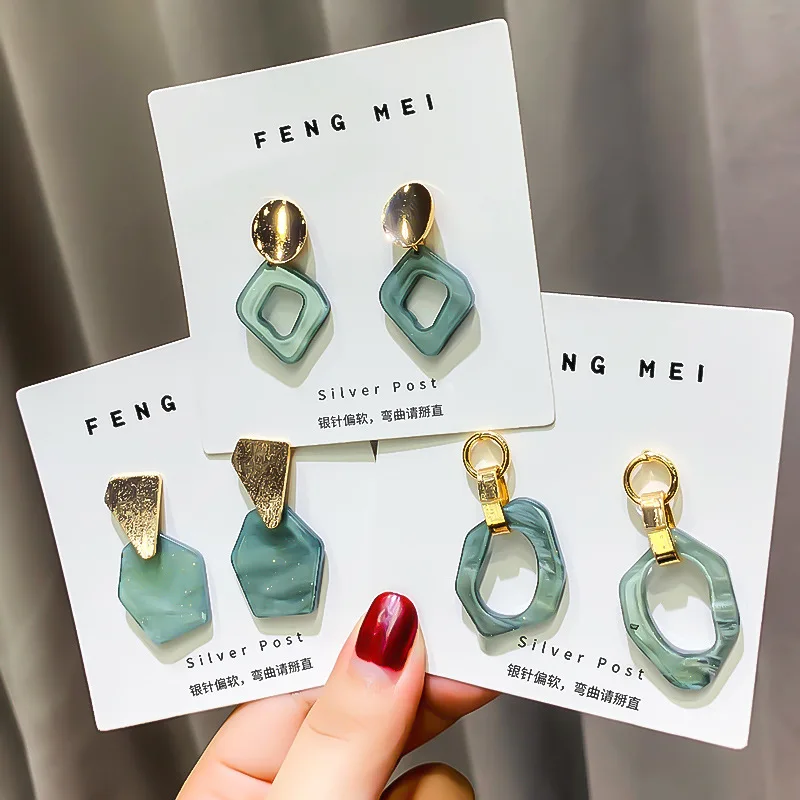 

VOHE Korean Japan Simple Irregular Geometric Polygon Hollow Acrylic Matte Resin Acetate Drop Earrings for Women Student Girl