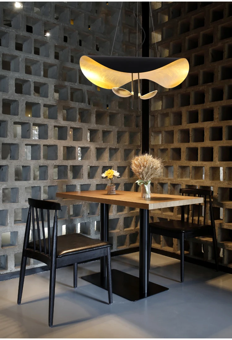Modern LED Pendant Light Postmodern Dining Room Bedroom Fixture Retro Black Gold Texture Hanging Lamp