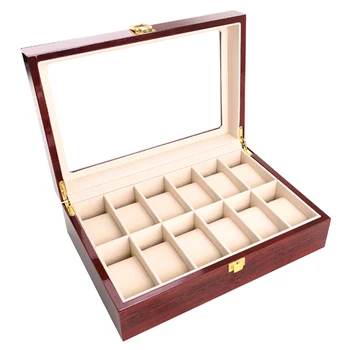 

Box Vintage Home Gifts Case Jewelry Storage Organizer Counters Solid Watch Box Wooden Glass Non-Slip Display Stand With Lock