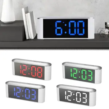 

1pc LED Digital Alarm Clock Mirror Display Snooze Desk Clock Indoor Thermometer