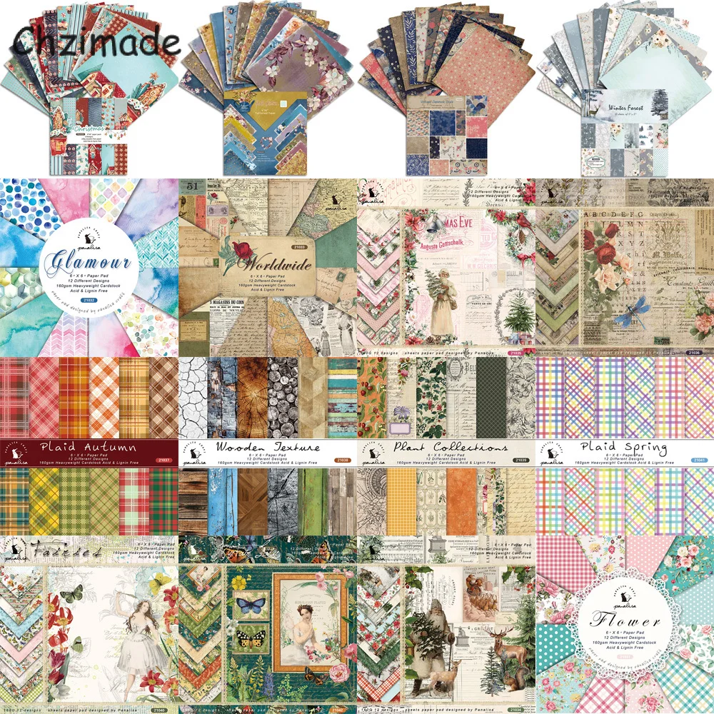 Scrapbook Paper Scrapbook Materials Scrapbooking Material Scrapbooking Paper Diy Craft Materials 12Sheets Vintage Flower Scrapbooking Material Paper Pads Art Background 6x6" For Card Making Diy Scrapbook Paper Craft