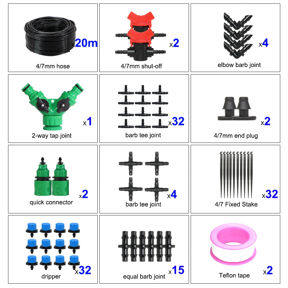 MUCIAKIE 5-50 м микро система капельного орошения завод самоавтоматический таймер полива садовый шланг наборы для полива w Регулируемая капельница - Цвет: 20m Kit