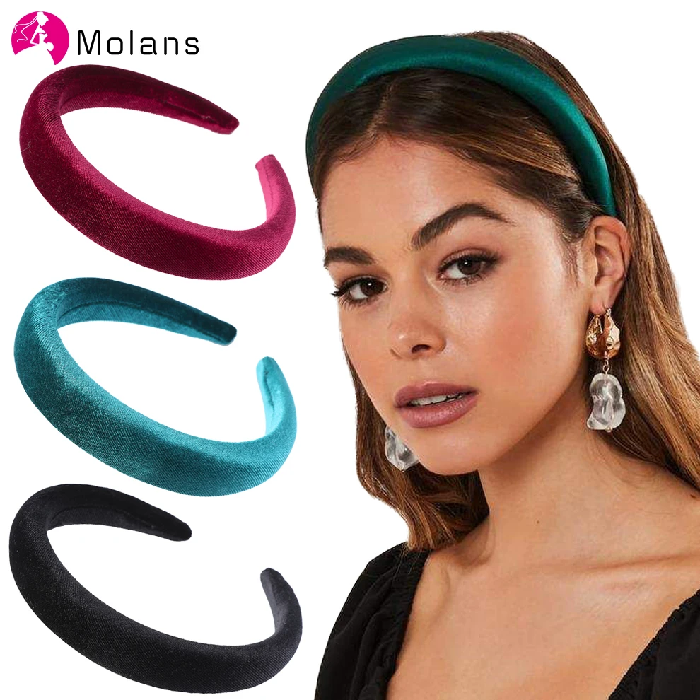 

Molans Female Bezel Padded Headband for Women Solid Thick Hair Hoop Velvet Hairband Sponge Hair Band Girls Hair Accessories