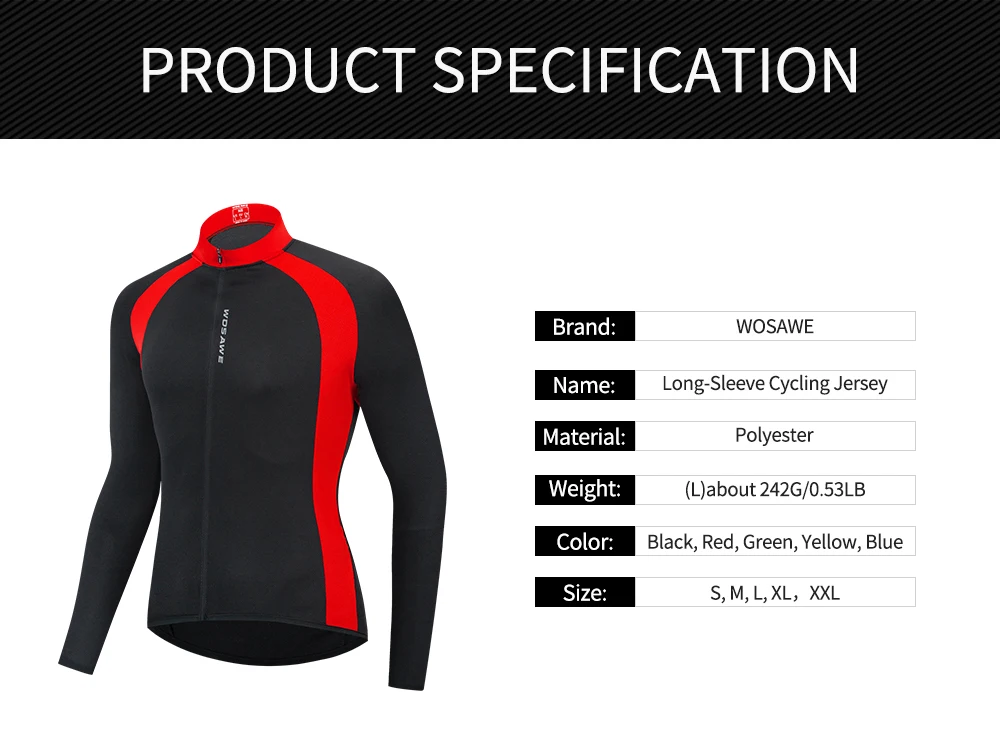 WOSAWE Breathable Cycling Jersey Qick Dry MTB Bike Bicycle Shirts Men's Top clothing ciclismo Long Sleeves Jersey Running Shirts