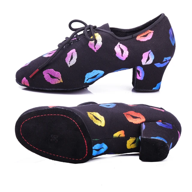 bd dance shoes T1-B Female Betty Latin dance shoes two point soft bottom Oxford cloth modern dance practice shoes T1 T1-B Color lips