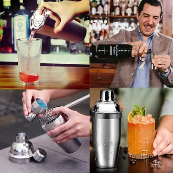 

10 Piece Set Stainless Steel Cocktail Set Bar Bartending Tool Barware Set Shaker Set with Wooden Rack