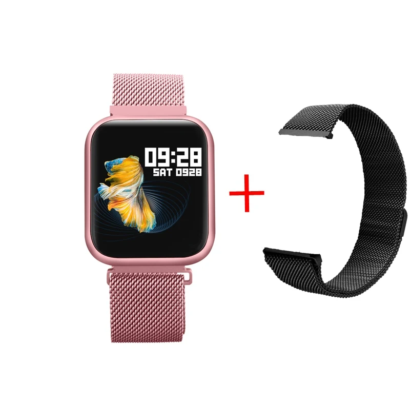 696 P70 обновленная версия P80 Смарт-часы женские IP68 Водонепроницаемые умные часы пульсометр кровяное давление для IPhone samsung huawei - Цвет: P80  pink add Black