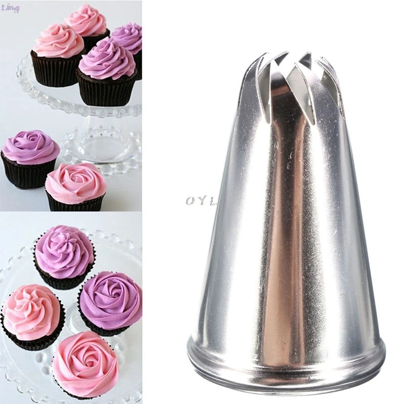 GROOMY Acier Inoxydable Huit Dents Drop Rose Flower Gling Piping Tips Buse Tool