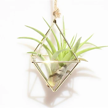 

New Freestanding Hanging Planters Geometric Swing Wrought Iron Tillandsia Air Plants Holder Triangular Shaped Metal Rack