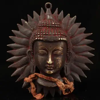 

Wedding 6" Tibet Buddhism bronze cinnabars Tibetan Buddhist Tantra Shakyamuni Buddha head hanging statue mask Town House