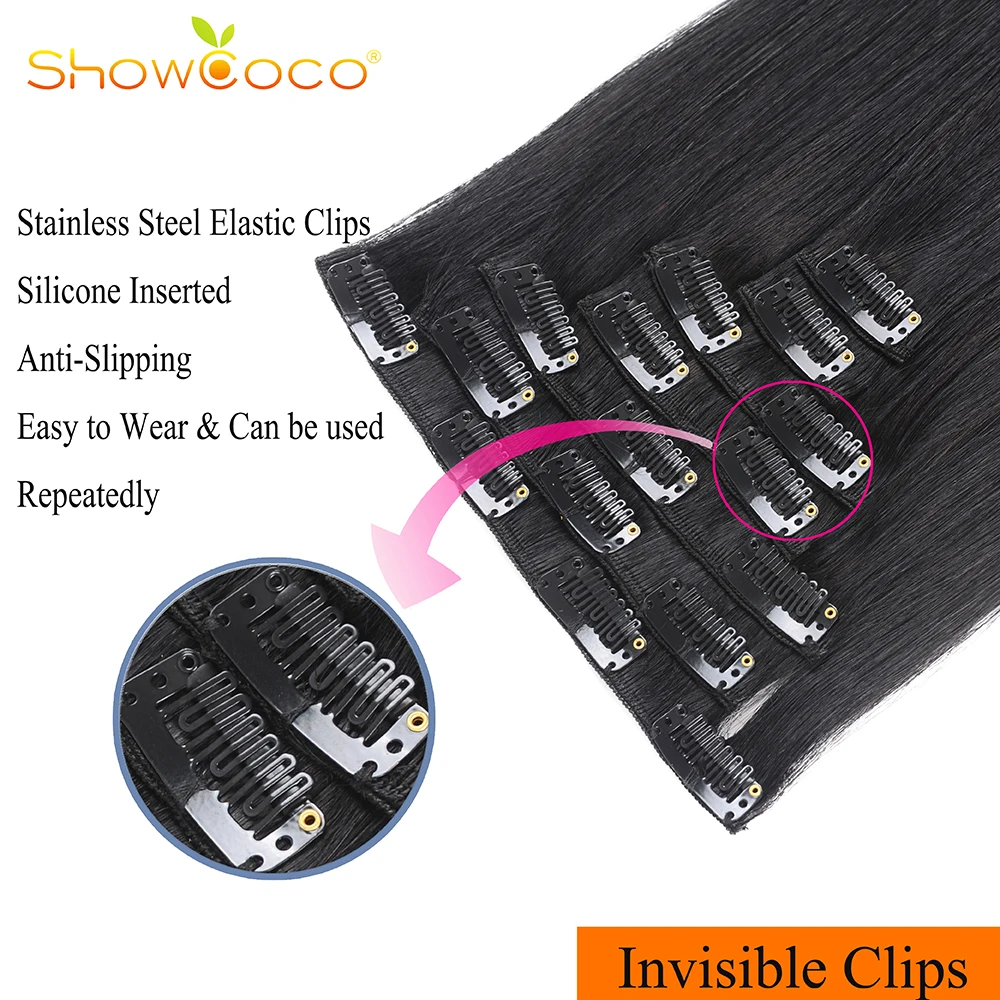 ShowCoco наращивание волос Блонд на заколке машинное изготовление Реми человеческих