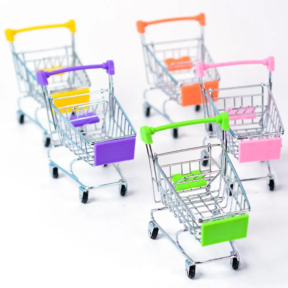  Mini Supermarket Shopping Cart Funny Cosmetic Storage Basket Pet Bird Parrot Hamster Toy Desktoday 