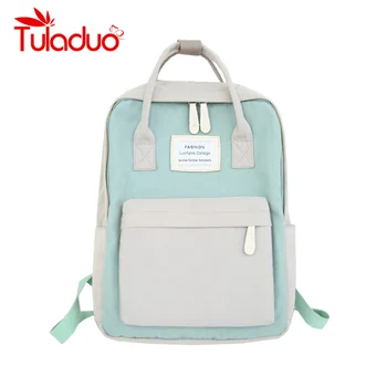 

Women Hot Canvas Backpacks Candy Color Waterproof School Bags for Teenagers Girls Laptop Backpacks Patchwork Backpack New 2019