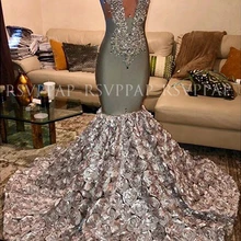 Роскошное длинное платье для выпускного вечера es сексуальное прозрачное кружевное платье с круглым вырезом и бисером 3D Розовая африканская темнокожая девушка Серебряное платье для выпускного вечера