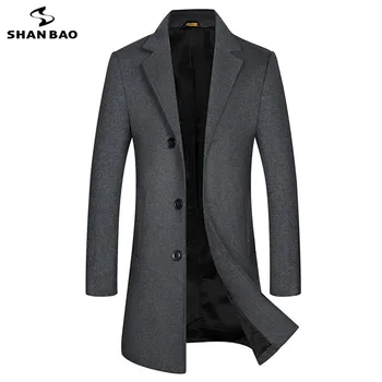 

2019 autumn and winter new brand clothing high quality solid color wool coat business casual long men's slim wool coat gray navy